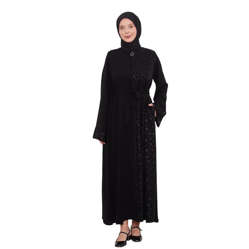 Zipped Dotted Black Abaya