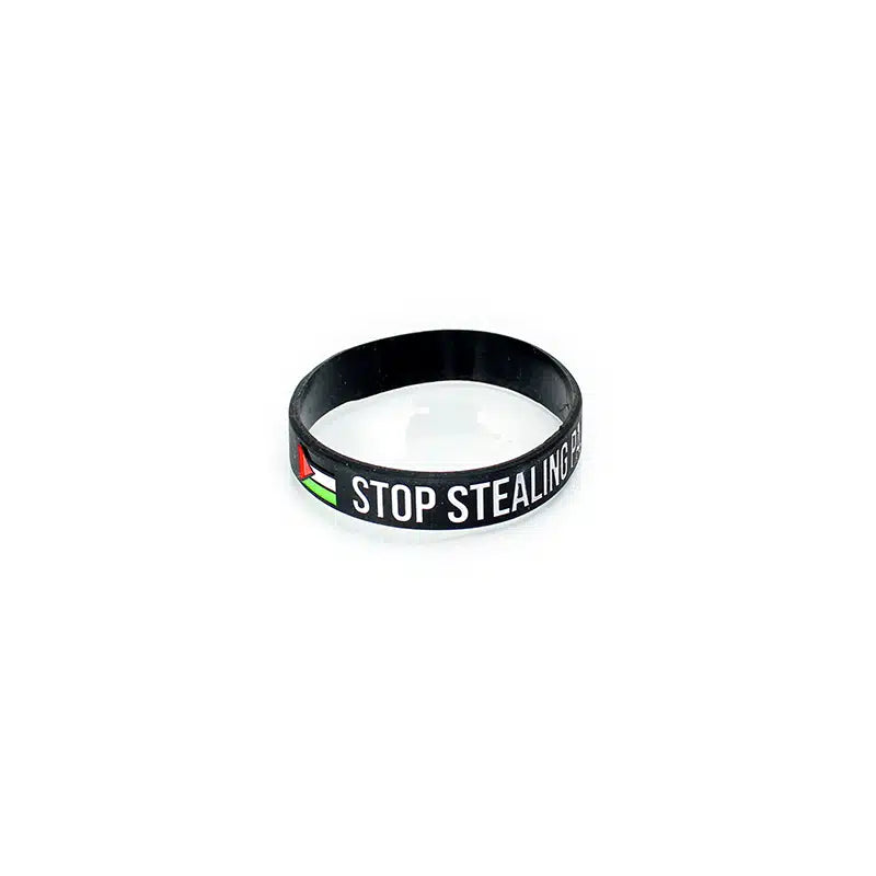 Black Color Stop Stealing Palestinian Land Wristband