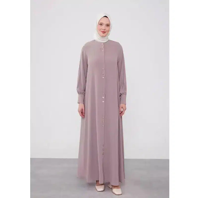 Women Classic Blush Pink Button Abaya