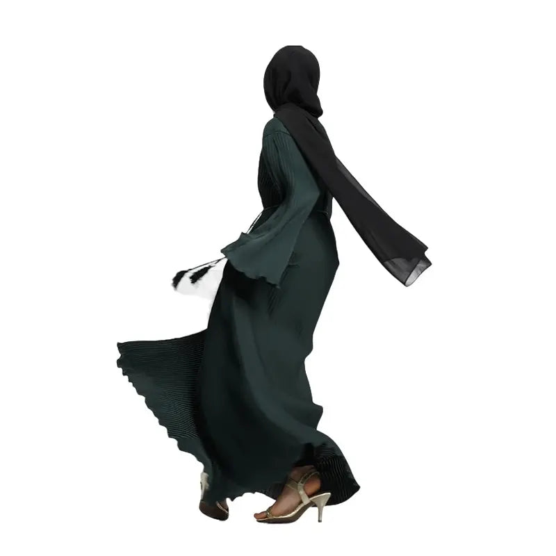 Girls Bottle Green Plicate Abaya