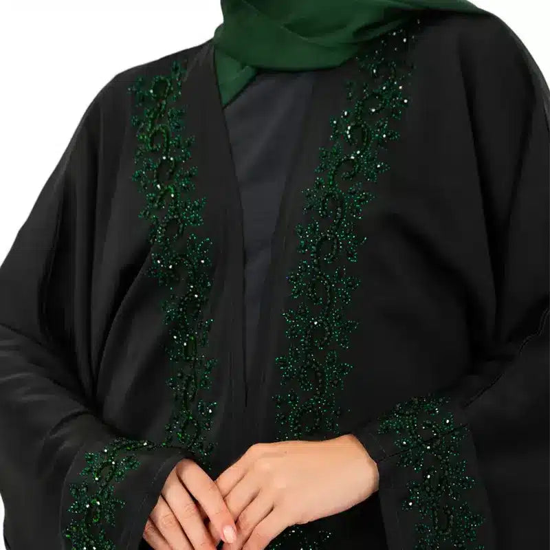 Forest Green Noor Embellished Kimono Set