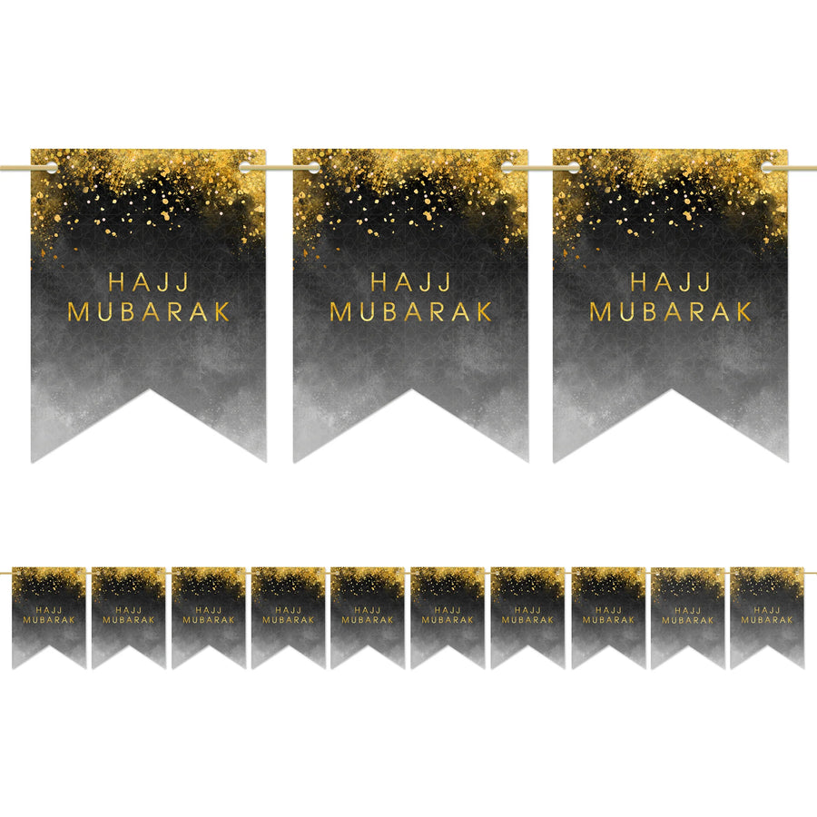Hajj Mubarak Pennat Bunting Black & Gold