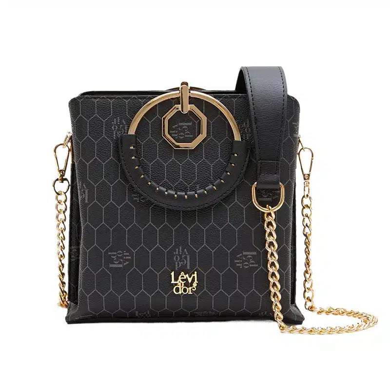 Women's Black Patterned Luxury Hand Bag
