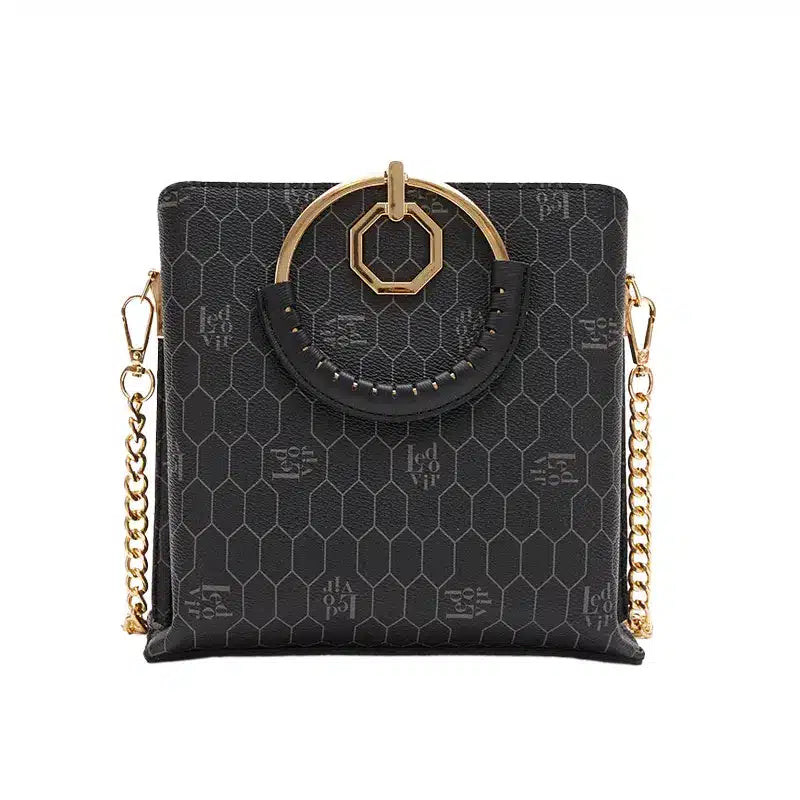 Women's Black Patterned Luxury Hand Bag