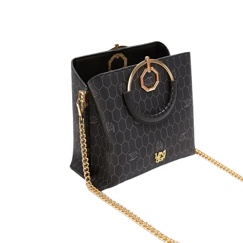 Women's Black Patterned Luxury Hand Bag
