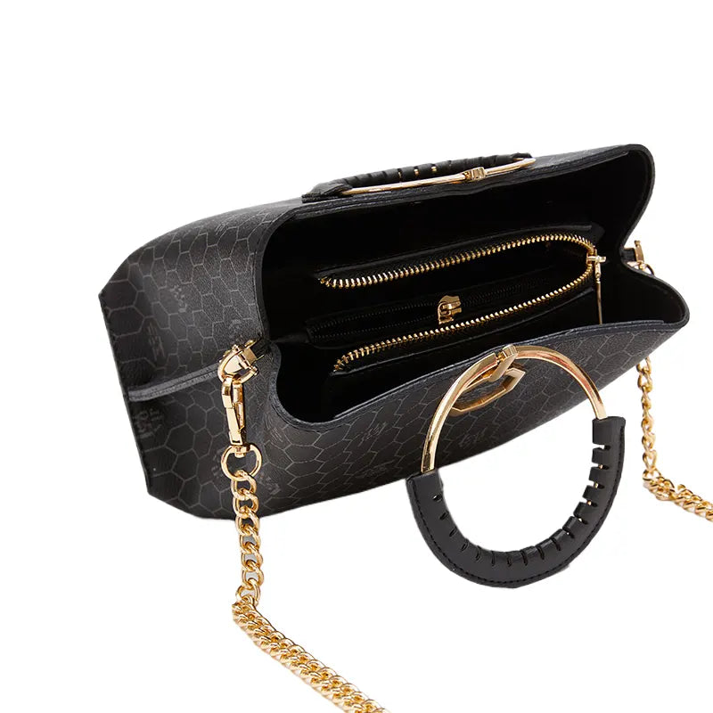 Women's Black Patterned Luxury Hand Bag