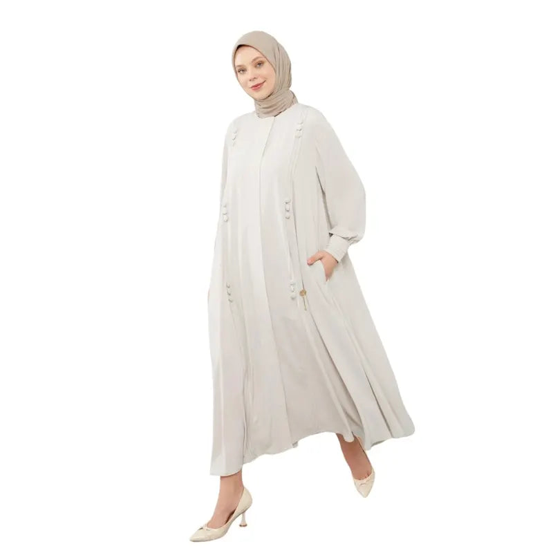 Aafiya Buttoned Detail Cream Abaya