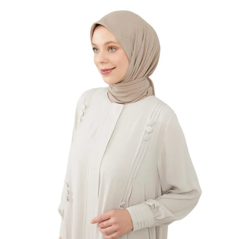 Aafiya Buttoned Detail Cream Abaya