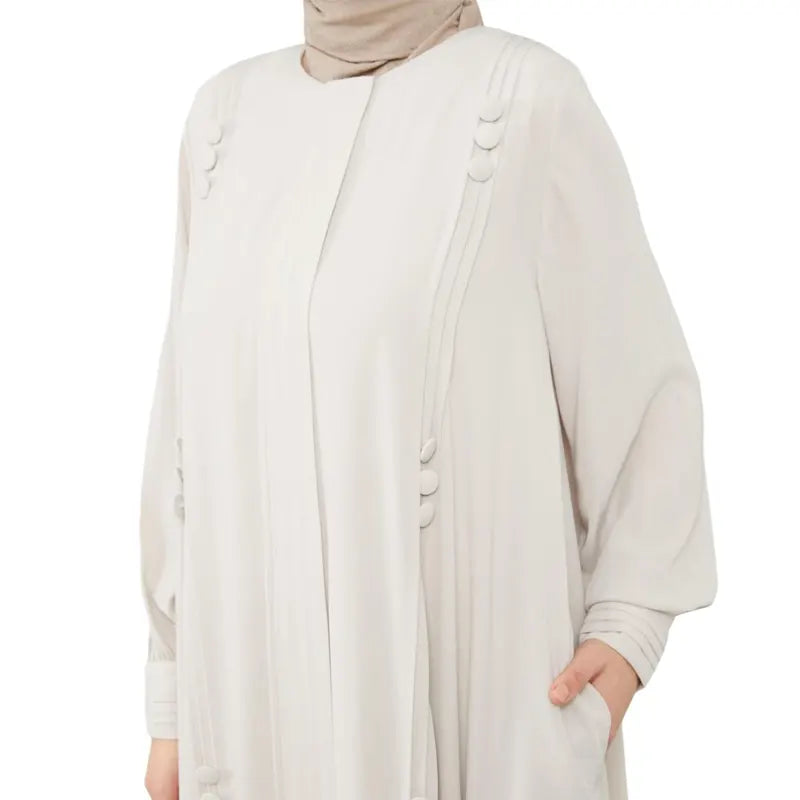 Aafiya Buttoned Detail Cream Abaya