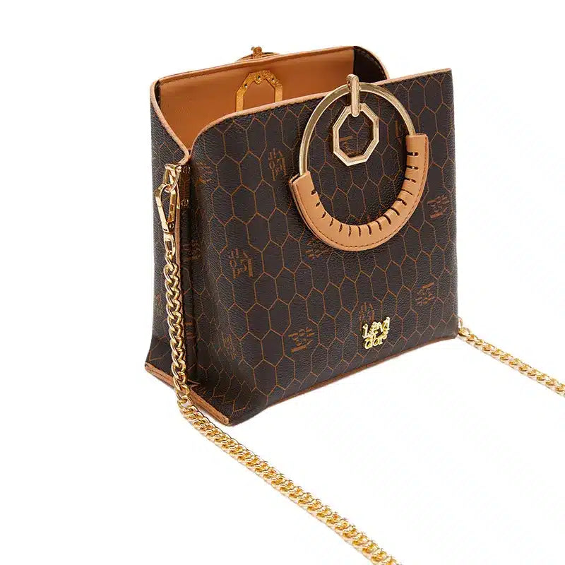 Women's Dark Brown Patterned Luxury Hand Bag