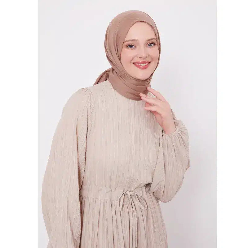 Cream Belted Drawstring Abaya