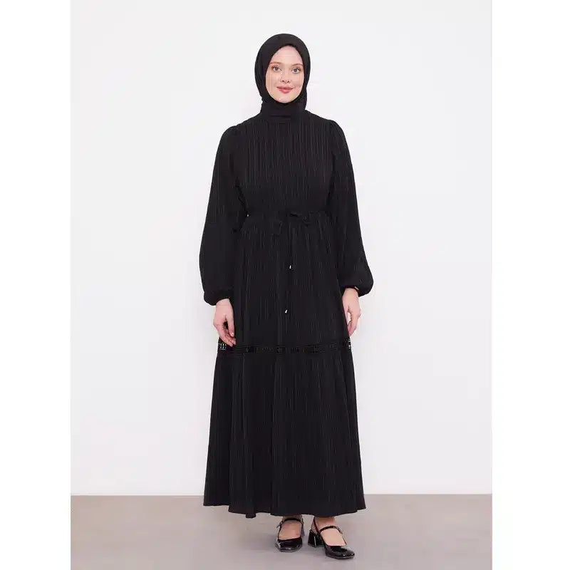 Black Belted Drawstring Abaya