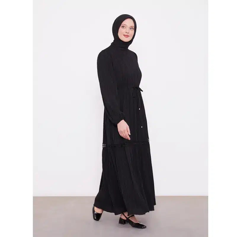 Black Belted Drawstring Abaya