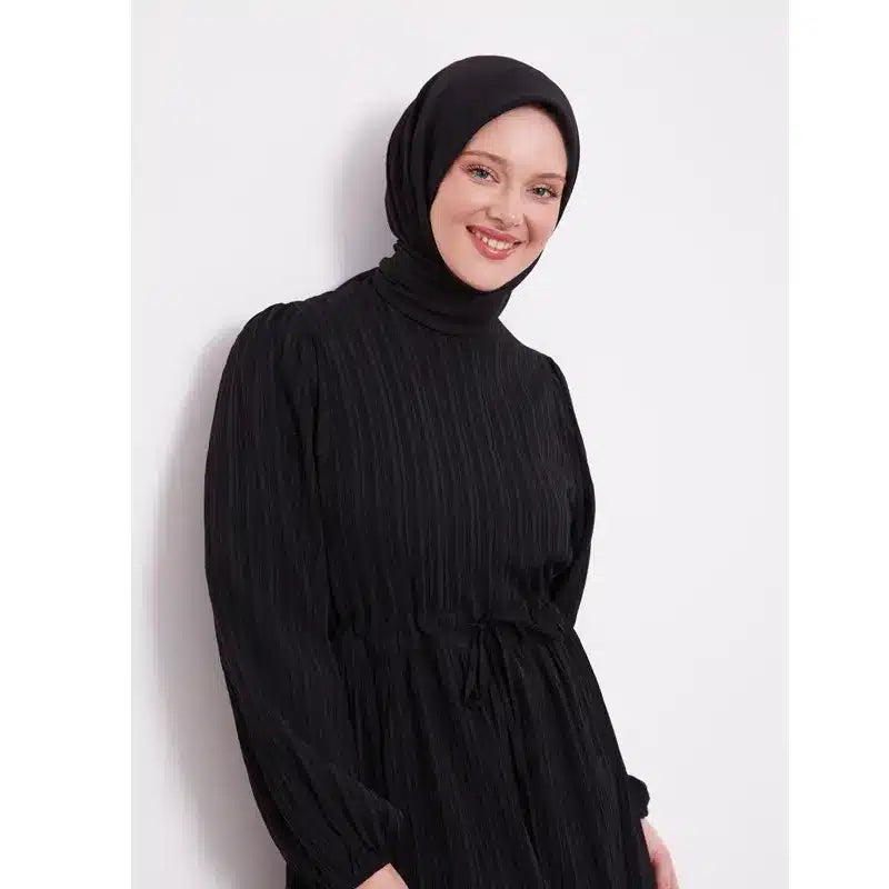 Black Belted Drawstring Abaya