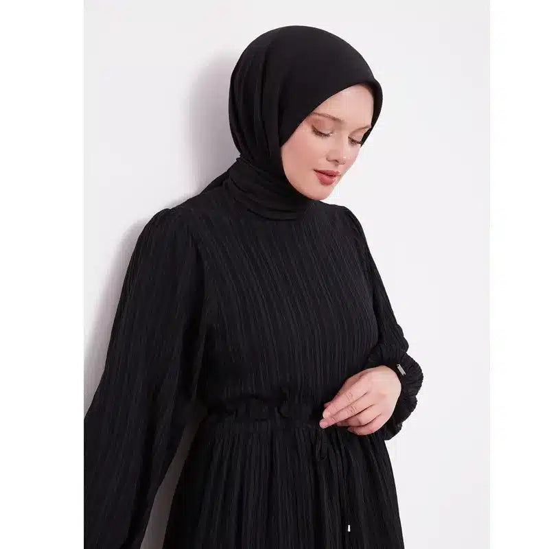 Black Belted Drawstring Abaya