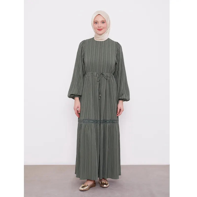 Green Belted Drawstring Abaya