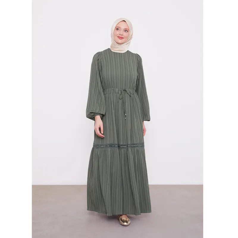 Green Belted Drawstring Abaya