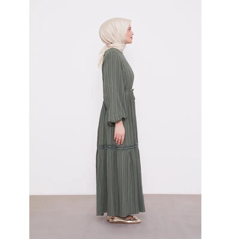 Green Belted Drawstring Abaya
