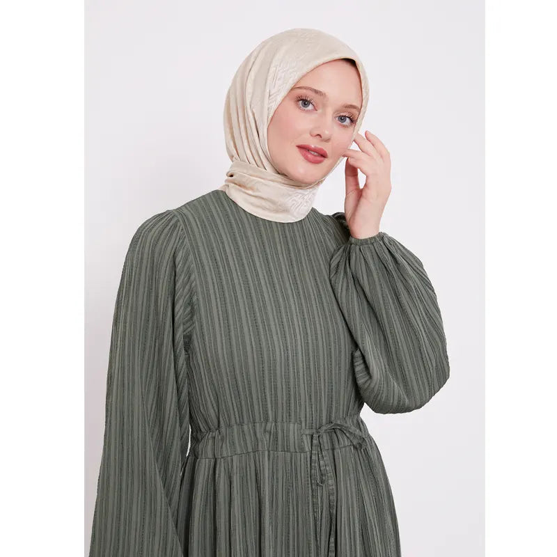 Green Belted Drawstring Abaya