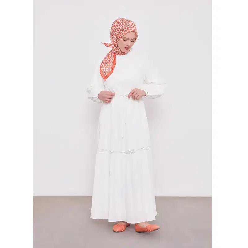 White Belted Drawstring Abaya