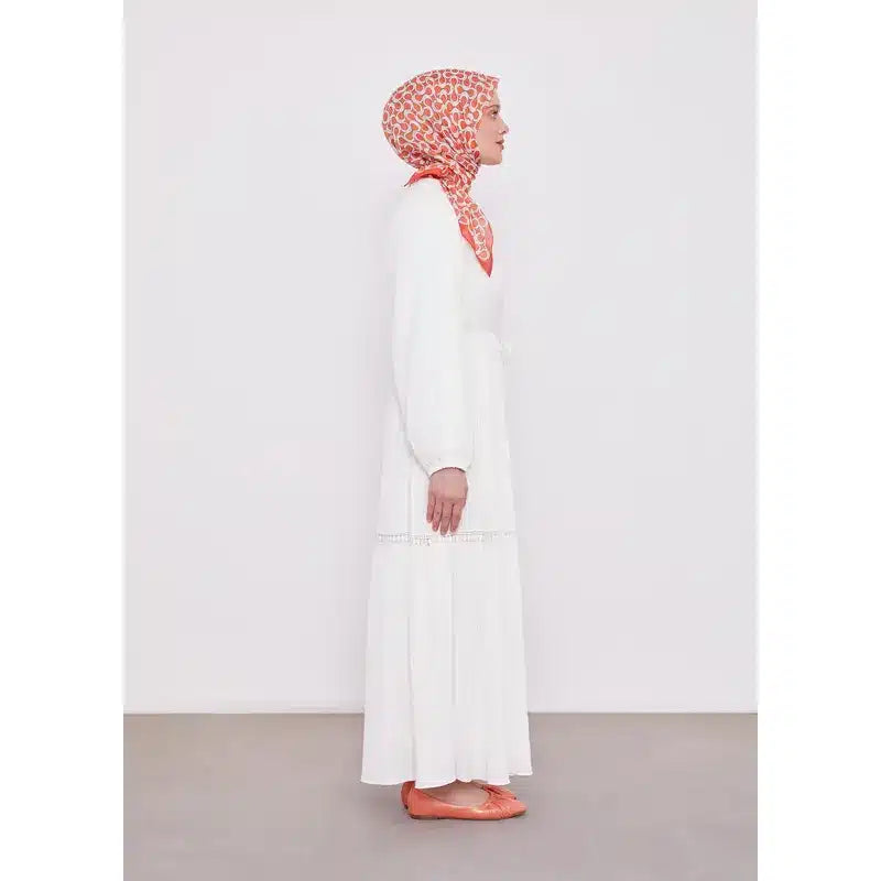White Belted Drawstring Abaya