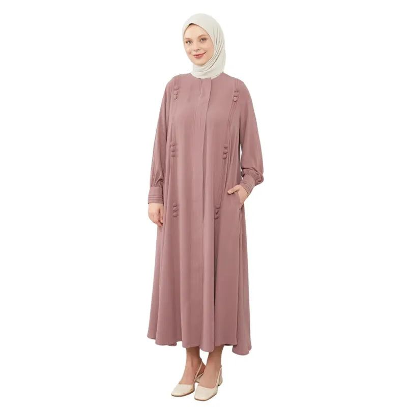 Aafiya Buttoned Detail Peach Abaya