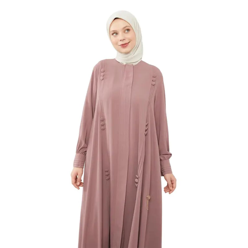 Aafiya Buttoned Detail Peach Abaya
