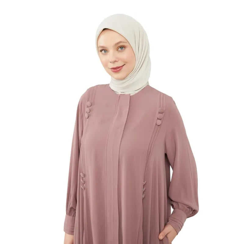 Aafiya Buttoned Detail Peach Abaya