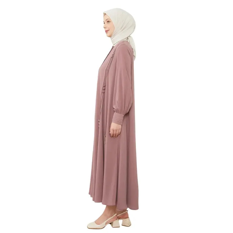 Aafiya Buttoned Detail Peach Abaya