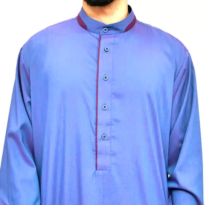 Menâ€™s Collared Textured Navy Thobe 651- 3 image 1