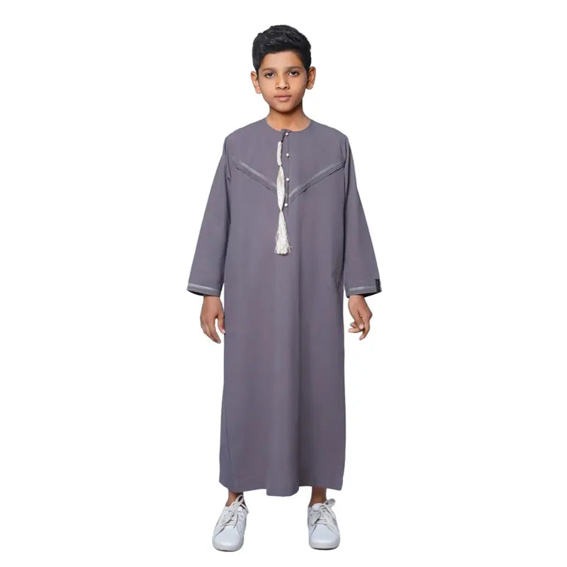 Omani Kids Dark Grey Tasseled Thobes  923  04 image 2