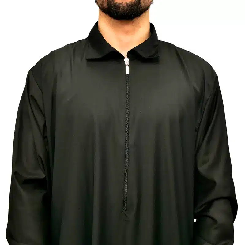 Men's Styled Collared Black Thobe 671- 4 image 4