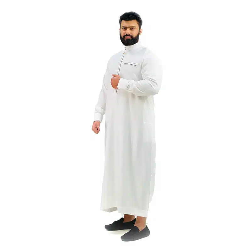 Textured Collared White Thobe 1510