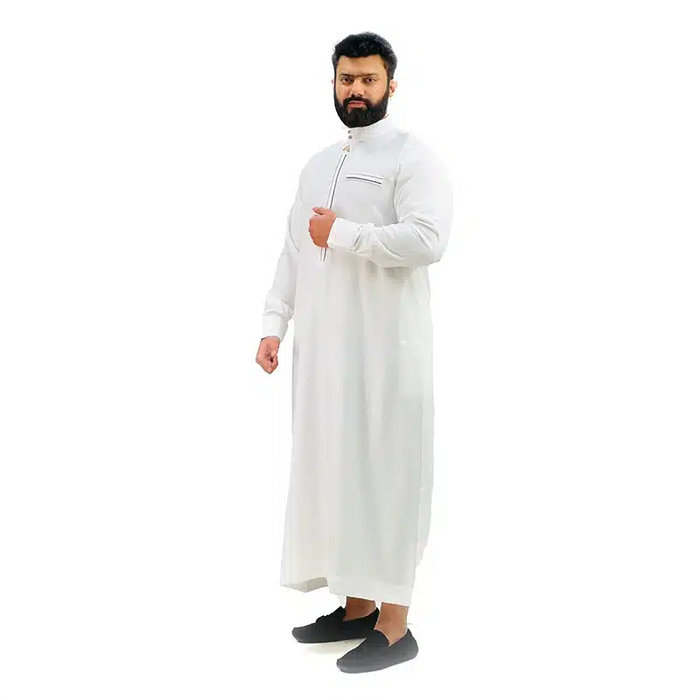 Textured Collared White Thobe 1510 image 0