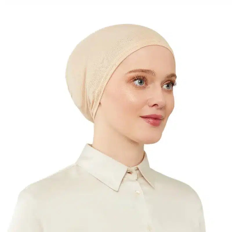 Women's Elasticated Buff Cream Under Scarf Hijab Cap