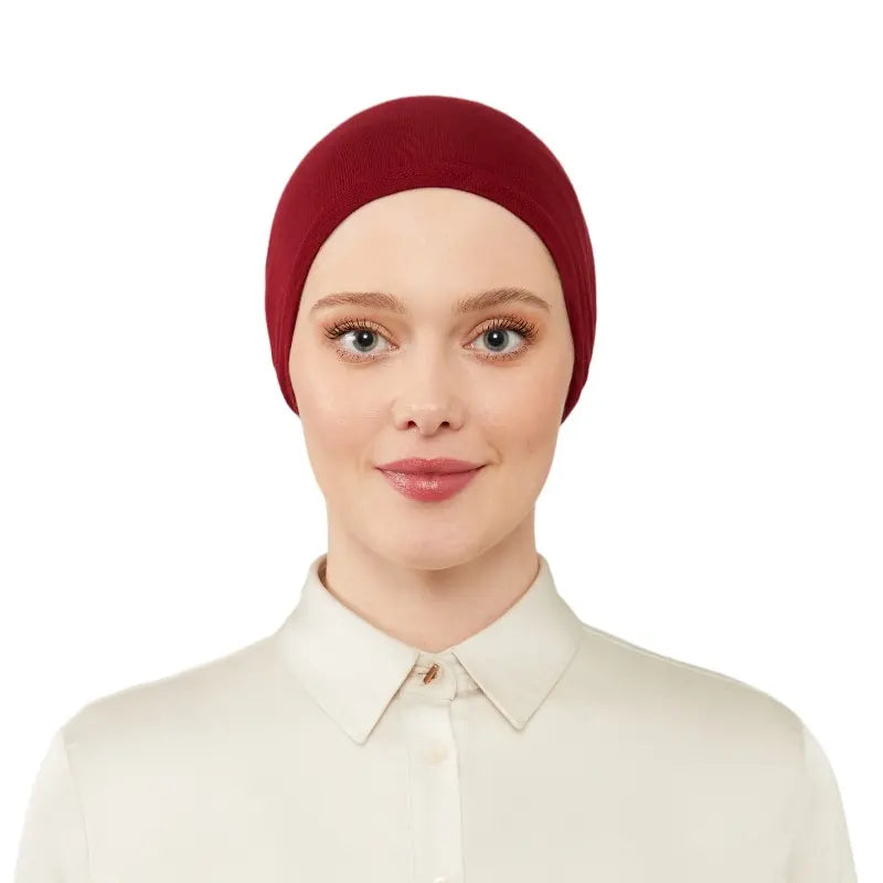 Women's Elasticated Red Under Scarf Hijab Cap