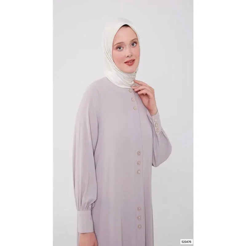 Women Faded Pink Classic Button Abaya