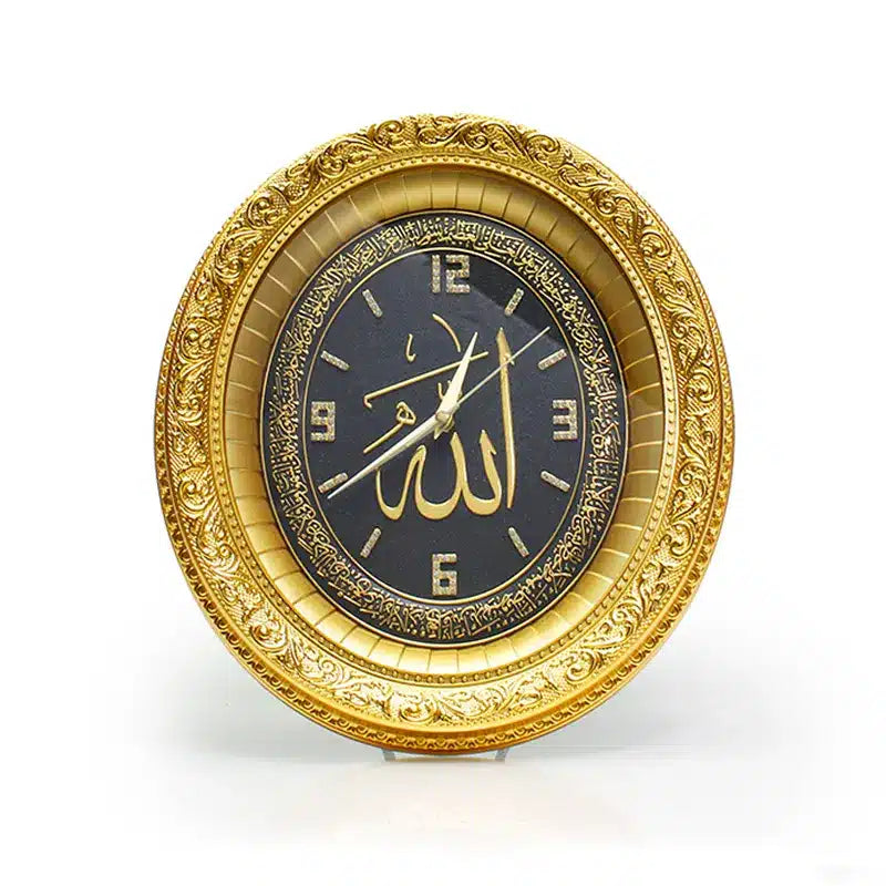 Oval Gold & Black Allah Clock (1816) 37 Cm X 32 Cm