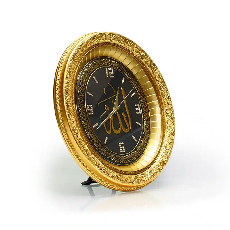 Oval Gold & Black Allah Clock (1816) 37 Cm X 32 Cm