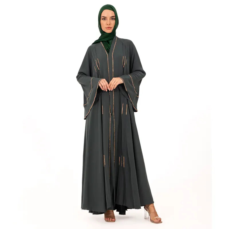 Premium Teal Green With Gold Detailed Button Abaya