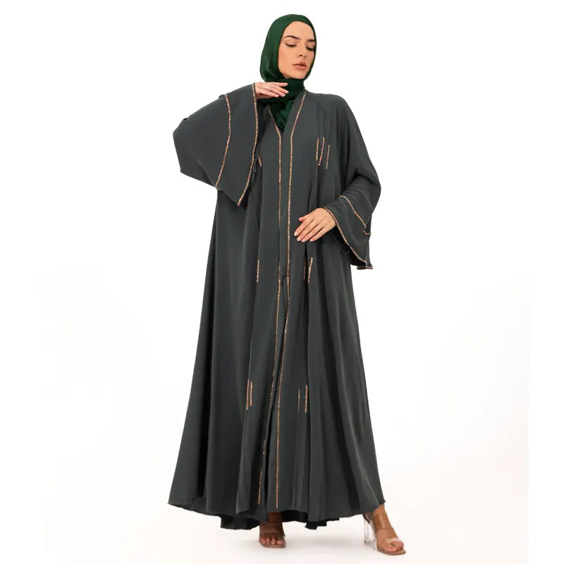 Premium Teal Green With Gold Detailed Button Abaya