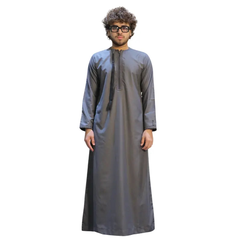 Grey Detailed Tasselled Thobe KSM-104 Col 19