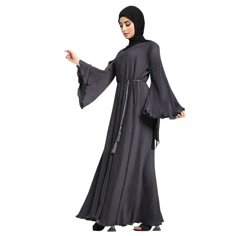 Grey Pleated Women's Abaya