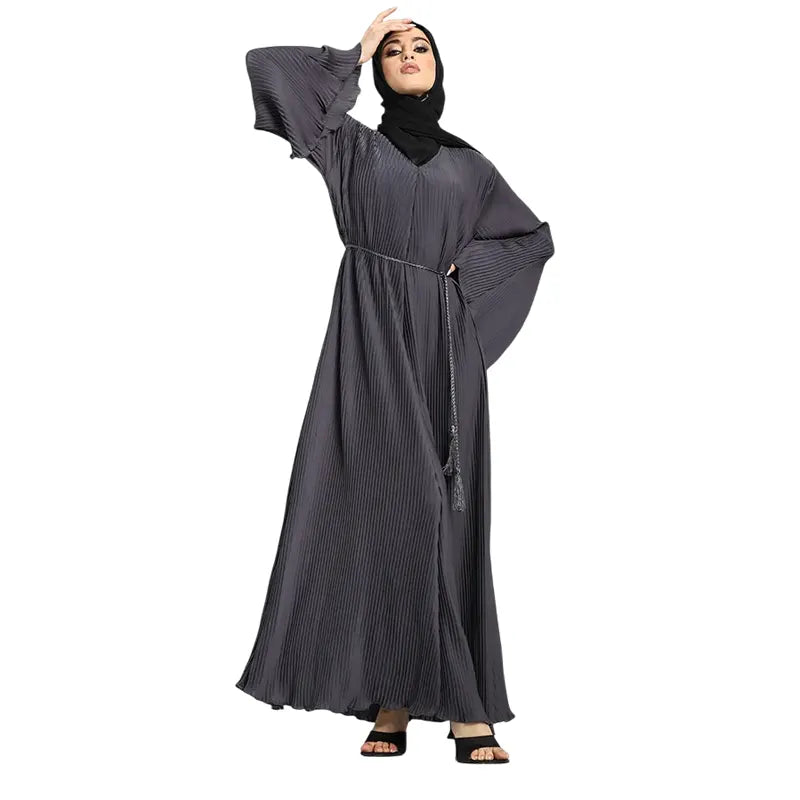 Grey Pleated Women's Abaya