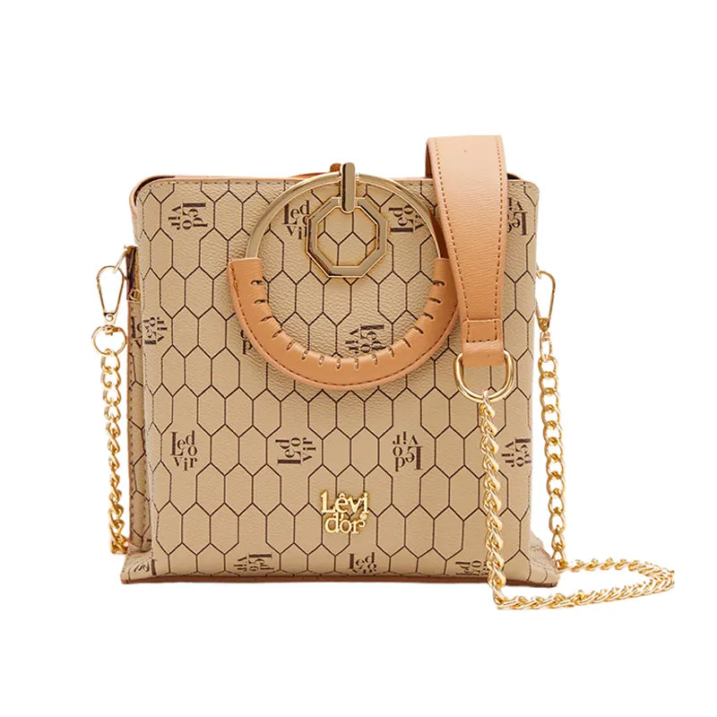 Women's Beige Patterned Luxury Hand Bag