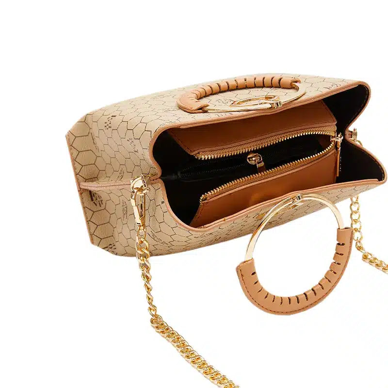 Women's Beige Patterned Luxury Hand Bag