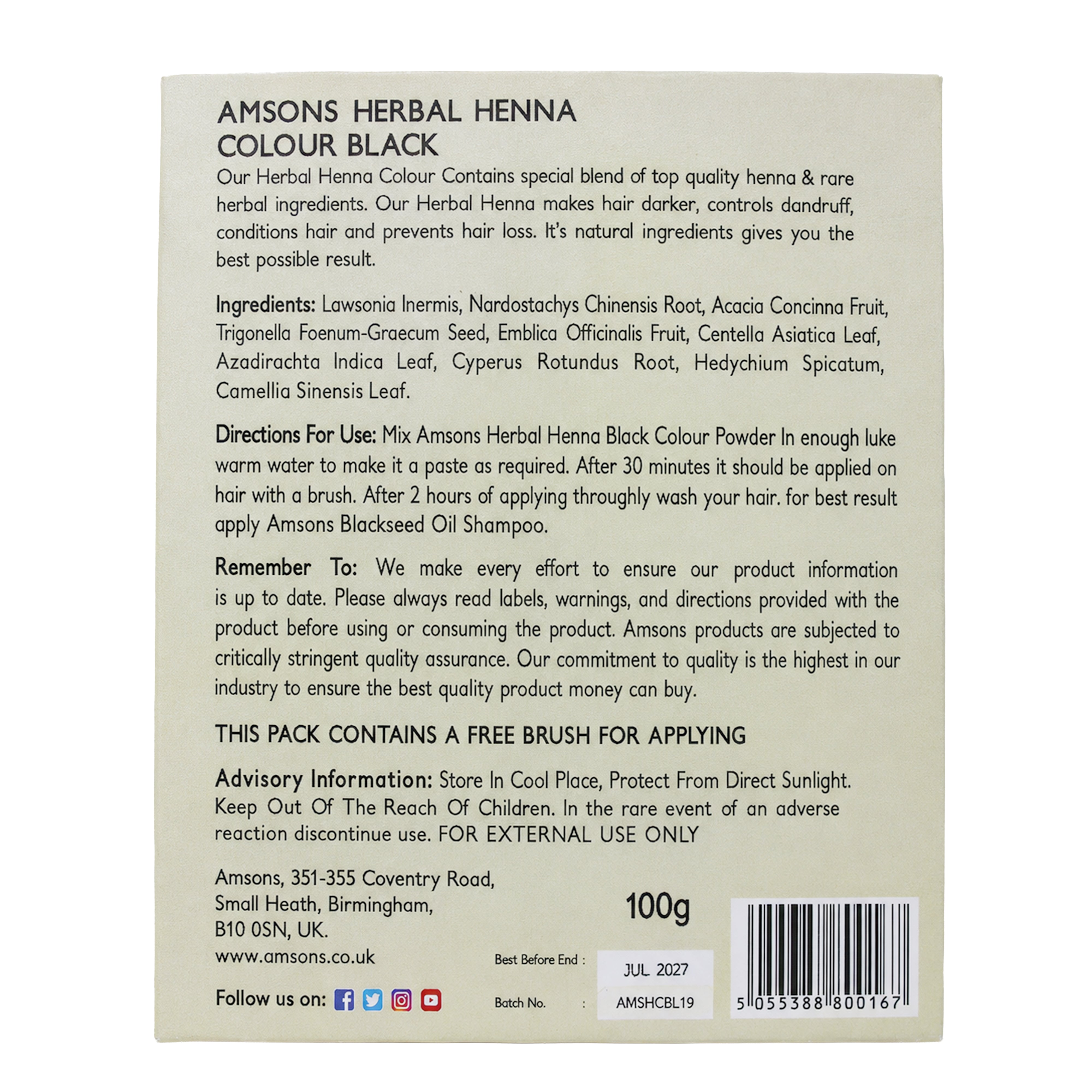 Black Henna Hair Colour 100g