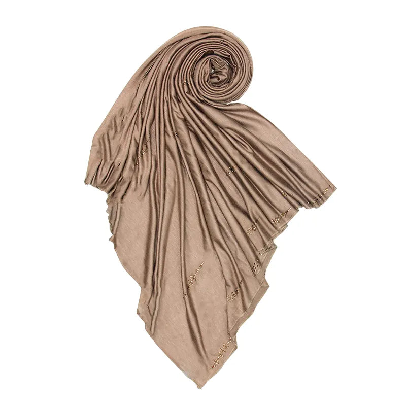Embellishment Jersey Light Brown Hijab