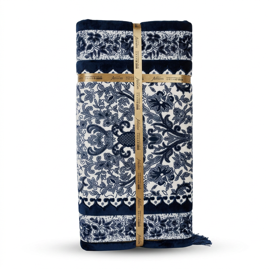 Memory Foam Padded Prayer Mat Navy And White