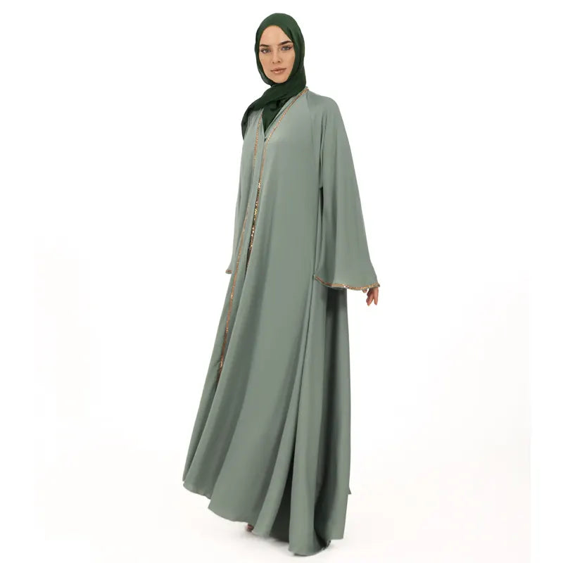Sage Green Ayla Umbrella Cut Buttoned Abaya